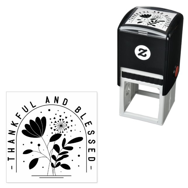 Thankful And Blessed Typography  Självfärgande Stämpel (In Situ)