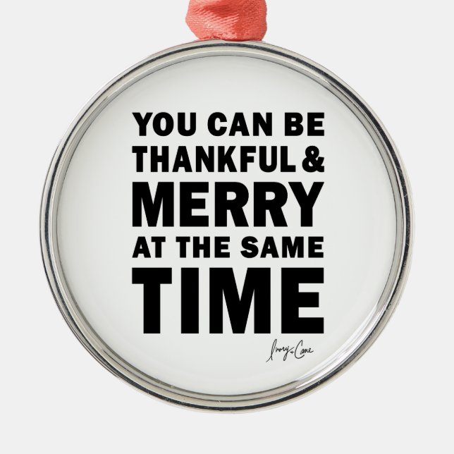 Thankful and Merry Round Christmas Ornament (Framsidan)