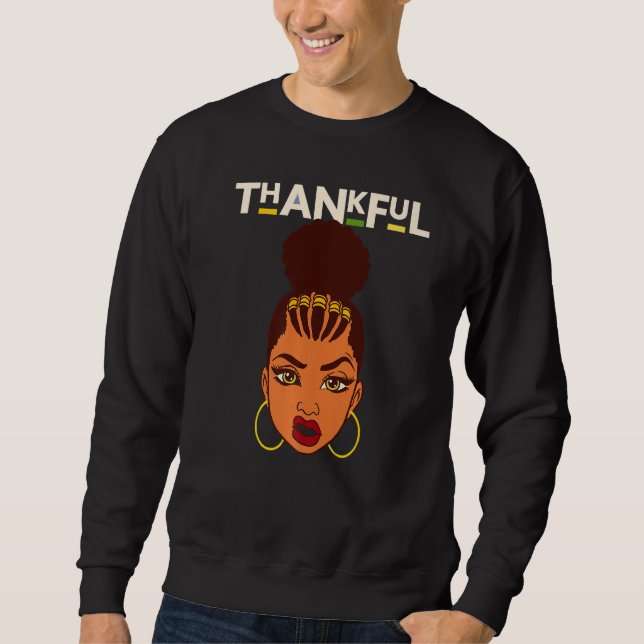 Thankful Black Girl Magic Melanin Women Black Quee Lång Ärmad Tröja (Framsida)