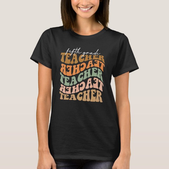 Thankful Fifth Grade Teacher Retro Fall Vibes Autu T Shirt (Framsida)