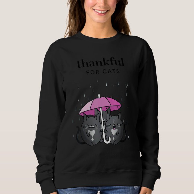 Thankful for Cats Women's Thanksgiving Tuxedo Cat  T Shirt (Framsida)