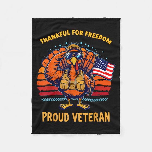Thankful For Dom Proud Veteran Patriotic Thanksgiv Fleecefilt (Framsidan)