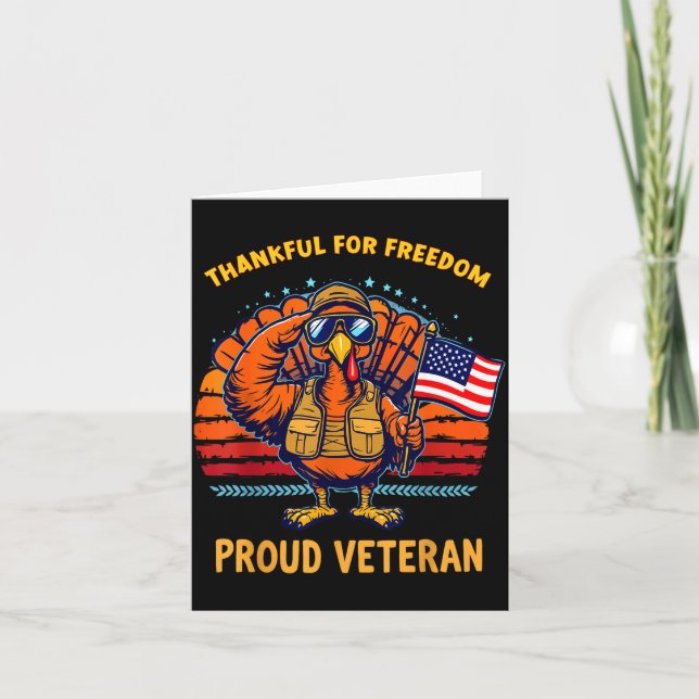 Thankful For Dom Proud Veteran Patriotic Thanksgiv Kort (Framsida)