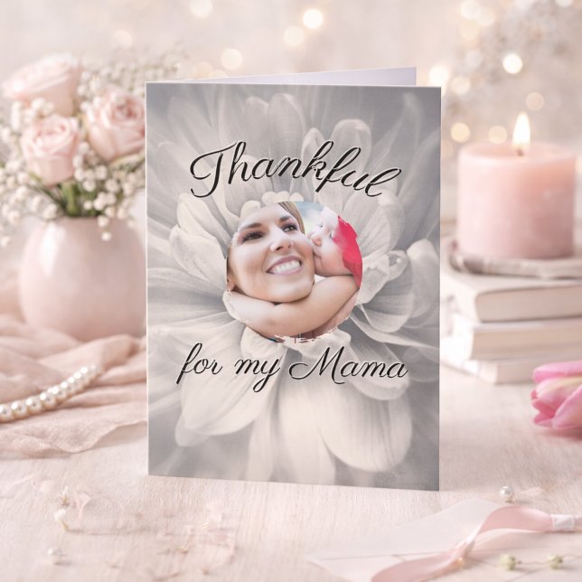 Thankful for My Mama Floral Custom Mother's Day Kort (Mother's Day Customized Greeting Card)