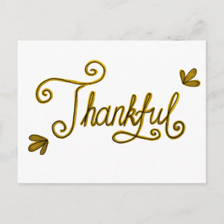 Thankful gold lettering vykort