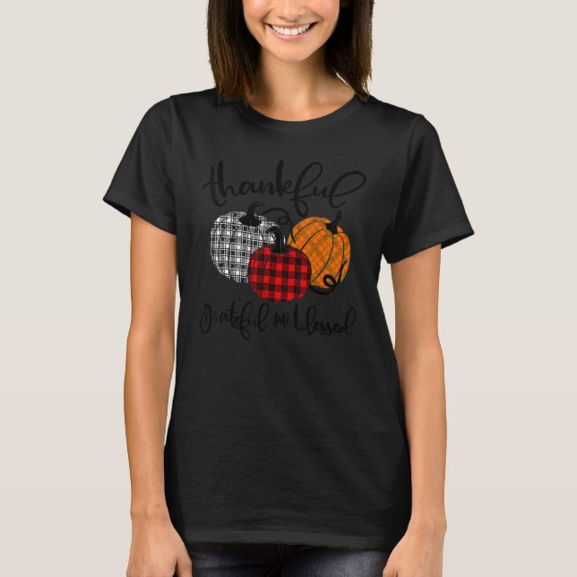 Thankful Grateful And Blessed Pumpkin Fall Leopard T Shirt (Framsida)