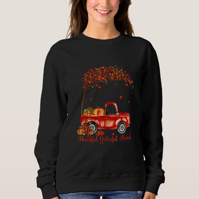 Thankful Grateful Blessed Autumn Truck Falling Lea T Shirt (Framsida)