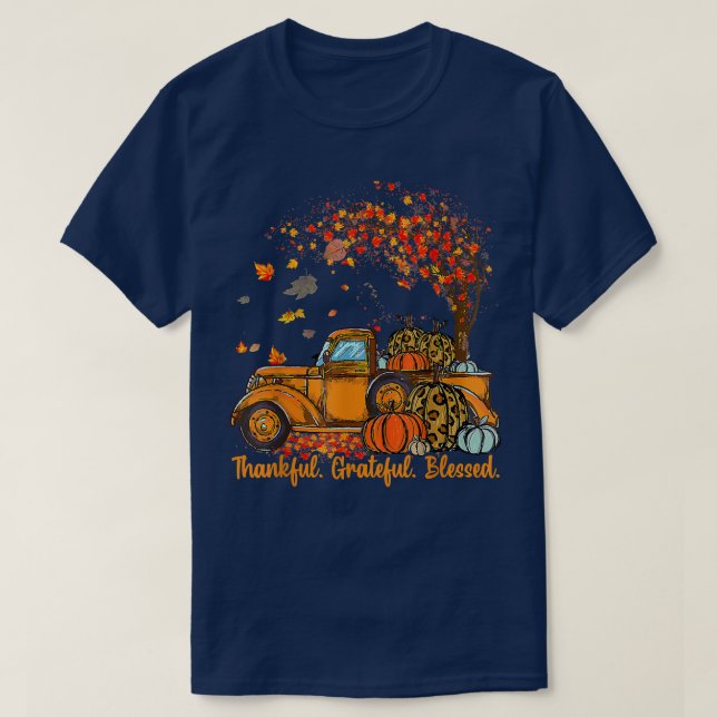 Thankful Grateful Blessed Autumn Truck Falling Lea T Shirt (Design framsida)