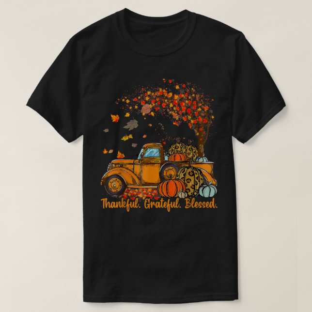 Thankful Grateful Blessed Autumn Truck Falling Lea T Shirt (Design framsida)