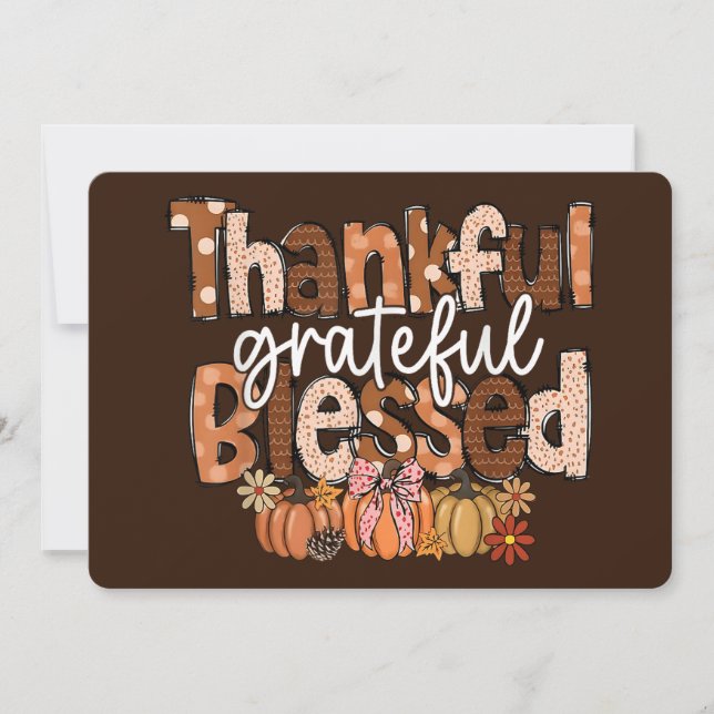 Thankful, Grateful, Blessed – Autumn Typography Julkort (Framsida)