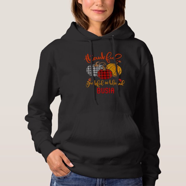 Thankful Grateful Blessed Busia Autumn Fall Pumpki T Shirt (Framsida)