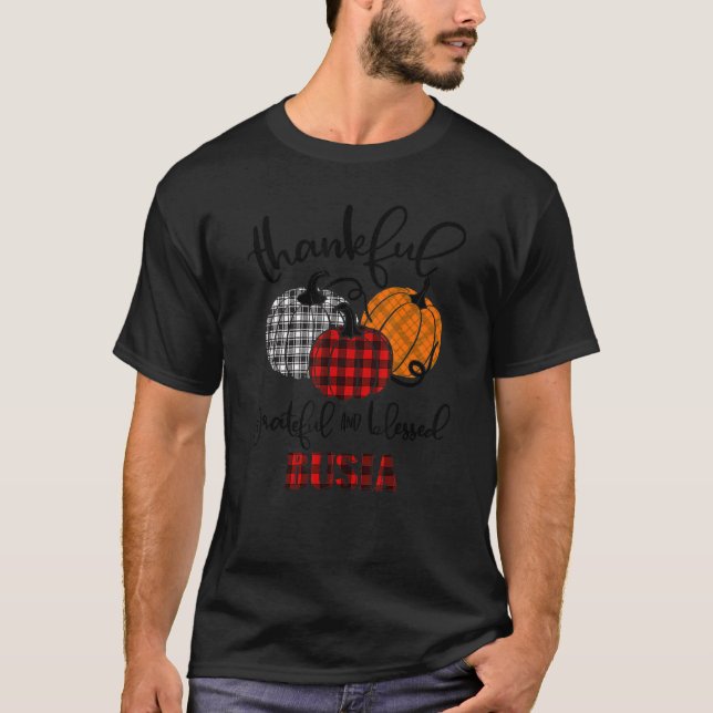 Thankful Grateful Blessed Busia Autumn Fall Pumpki T Shirt (Framsida)