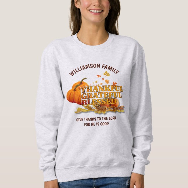 THANKFUL GRATEFUL BLESSED Christian Thanksgiving T Shirt (Framsida)