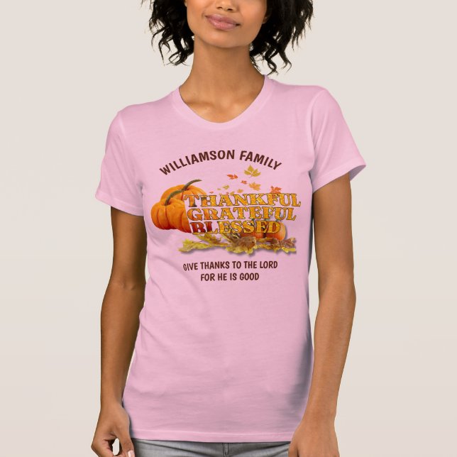 THANKFUL GRATEFUL BLESSED Christian Thanksgiving T Shirt (Framsida)