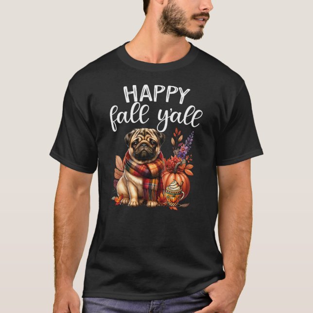 Thankful Grateful Blessed Dog Cute Pug Fall Y'all  T Shirt (Framsida)