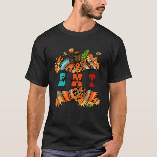 Thankful  Grateful  Blessed EMT Pumpkin Autumn Fal T Shirt (Framsida)