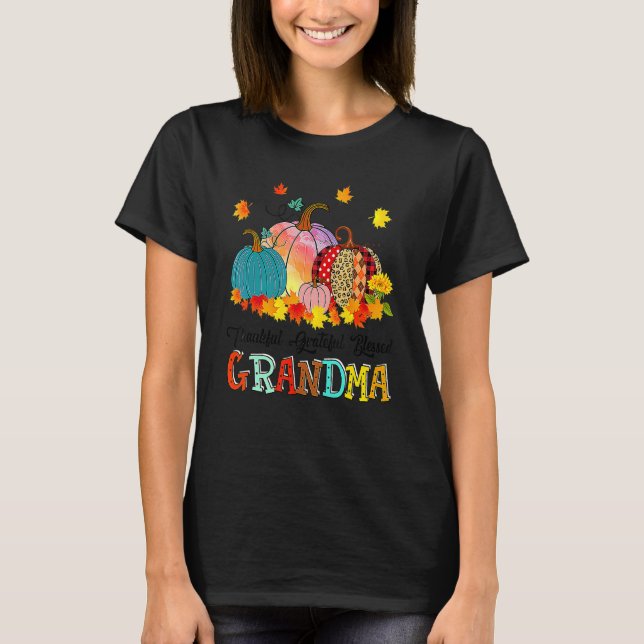 Thankful Grateful Blessed Gramma Pumpkins Thanksgi T Shirt (Framsida)
