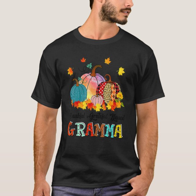 Thankful Grateful Blessed Gramma Pumpkins Thanksgi T Shirt (Framsida)