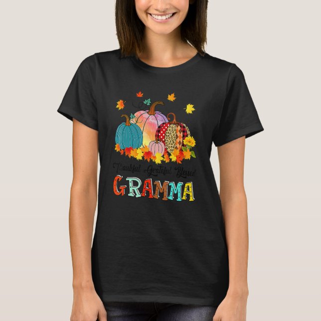 Thankful Grateful Blessed Gramma Pumpkins Thanksgi T Shirt (Framsida)