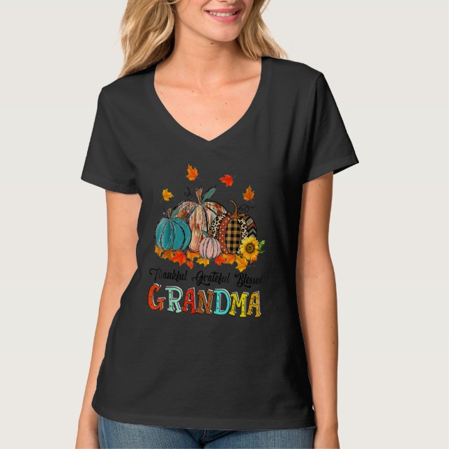 Thankful Grateful Blessed Grammy Pumpkins Thanksgi T Shirt (Framsida)