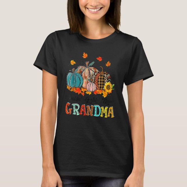 Thankful Grateful Blessed Grammy Pumpkins Thanksgi T Shirt (Framsida)