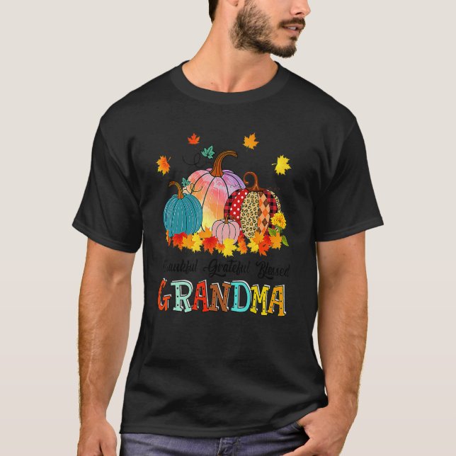 Thankful Grateful Blessed Grammy Pumpkins Thanksgi T Shirt (Framsida)