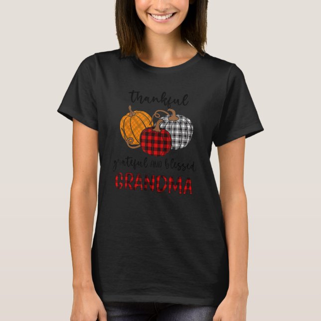 Thankful Grateful Blessed Grandma Plaid  Thanksgiv T Shirt (Framsida)