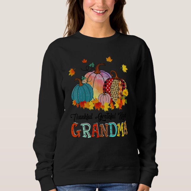 Thankful Grateful Blessed Grandma Pumpkins Thanksg T Shirt (Framsida)