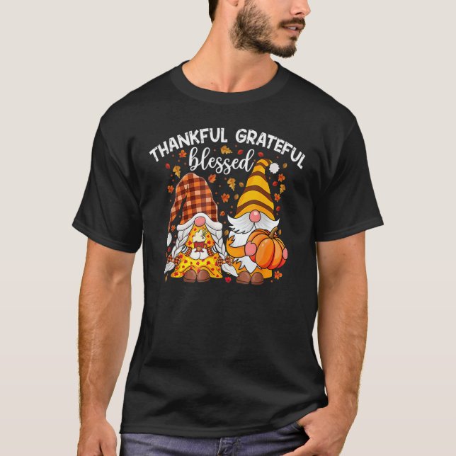 Thankful Grateful Blessed Happy Thanksgiving Plaid T Shirt (Framsida)