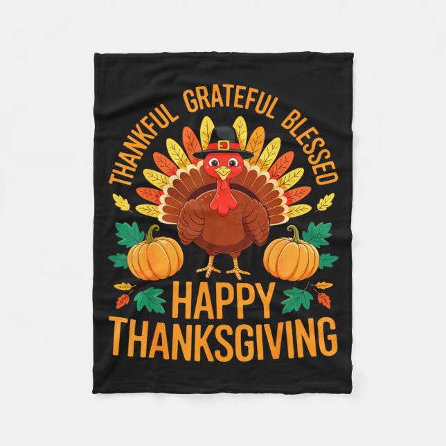 Thankful Grateful Blessed Happy Thanksgiving Shirt Fleecefilt (Framsidan)