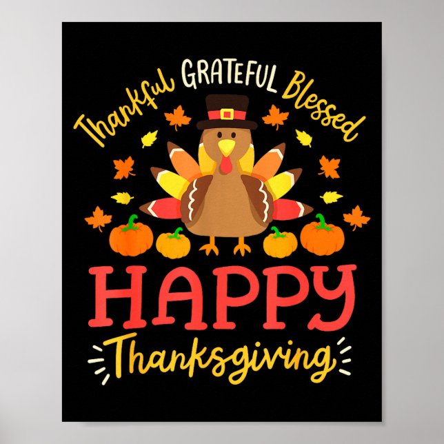 Thankful Grateful Blessed Happy Thanksgiving Turke Poster (Framsidan)
