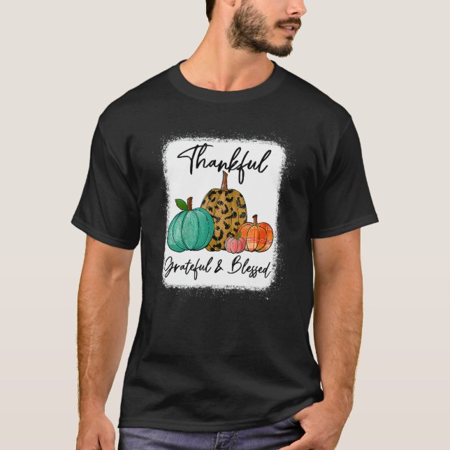 Thankful Grateful Blessed Leopard Pumpkin Fall Tha T Shirt (Framsida)