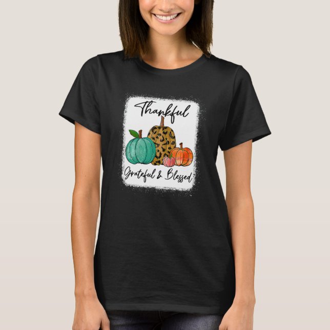 Thankful Grateful Blessed Leopard Pumpkin Fall Tha T Shirt (Framsida)