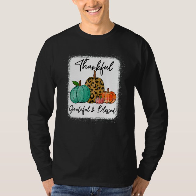 Thankful Grateful Blessed Leopard Pumpkin Fall Tha T Shirt (Framsida)