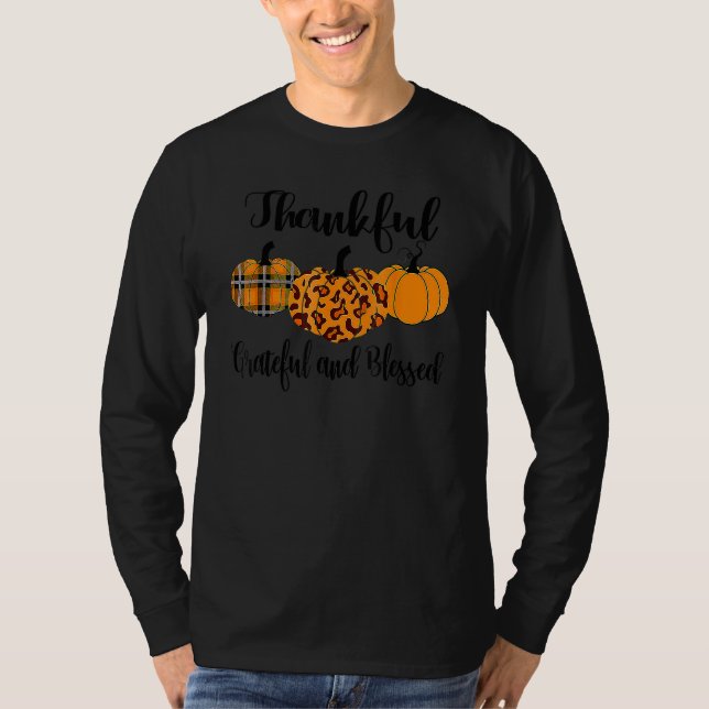 Thankful Grateful Blessed Leopard Pumpkin Thanksgi T Shirt (Framsida)