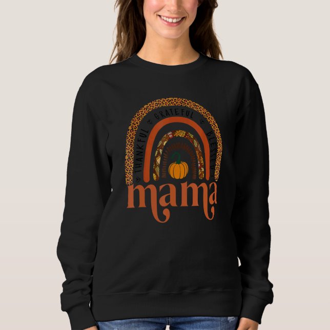 Thankful Grateful Blessed Mama Fall Pumpkins Rainb T Shirt (Framsida)