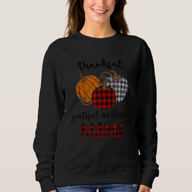 Thankful Grateful Blessed Mama Plaid  Thanksgiving T Shirt (Framsida)