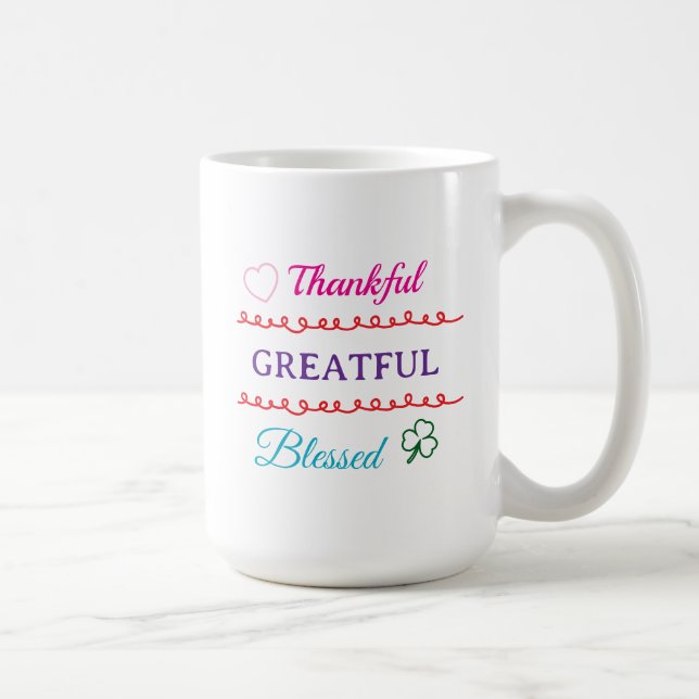 Thankful Grateful Blessed Mug | Faith Inspired Cof Kaffemugg (Höger)