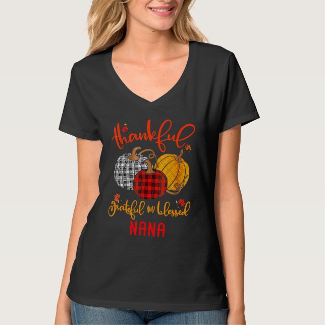 Thankful Grateful Blessed Nana Autumn Fall Pumpkin T Shirt (Framsida)