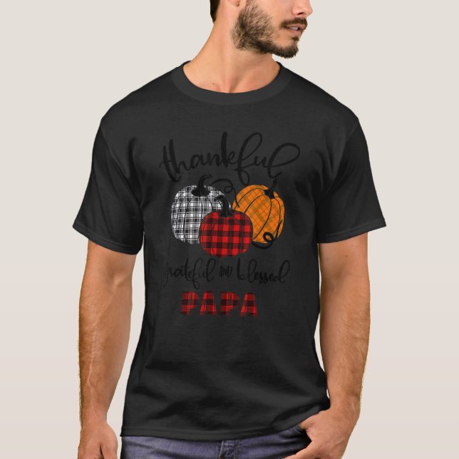 Thankful Grateful Blessed Papa Autumn Fall Pumpkin T Shirt (Framsida)
