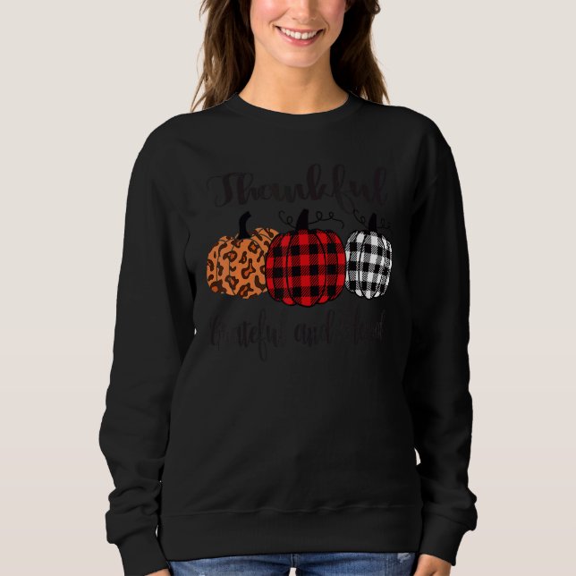 Thankful Grateful Blessed Plaid Leopard Pumpkin Th T Shirt (Framsida)