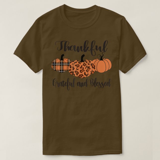 Thankful Grateful Blessed Plaid Leopard Pumpkin Th T Shirt (Design framsida)