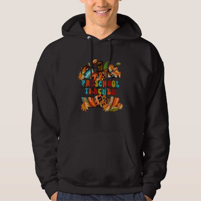 Thankful Grateful Blessed Preschool Teacher Autumn Hoodie (Framsida)