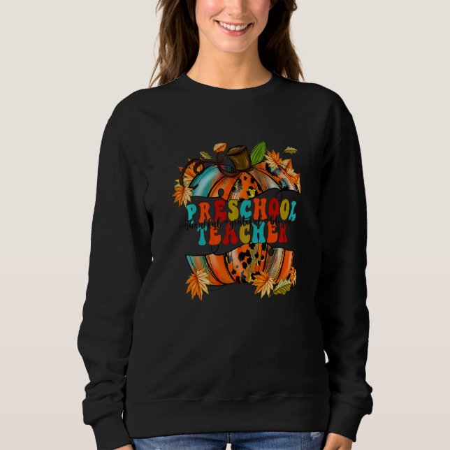 Thankful Grateful Blessed Preschool Teacher Autumn T Shirt (Framsida)