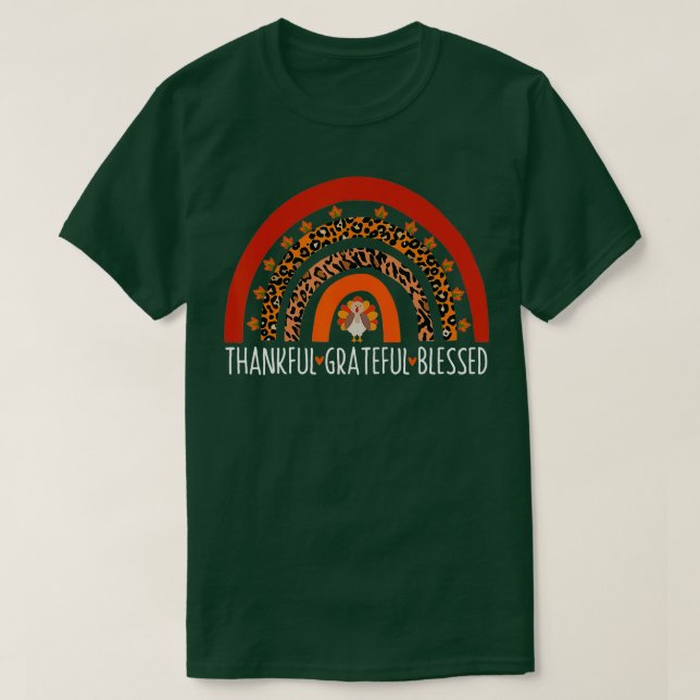 THANKFUL GRATEFUL BLESSED Rainbow Turkey Thanksgiv T Shirt (Design framsida)