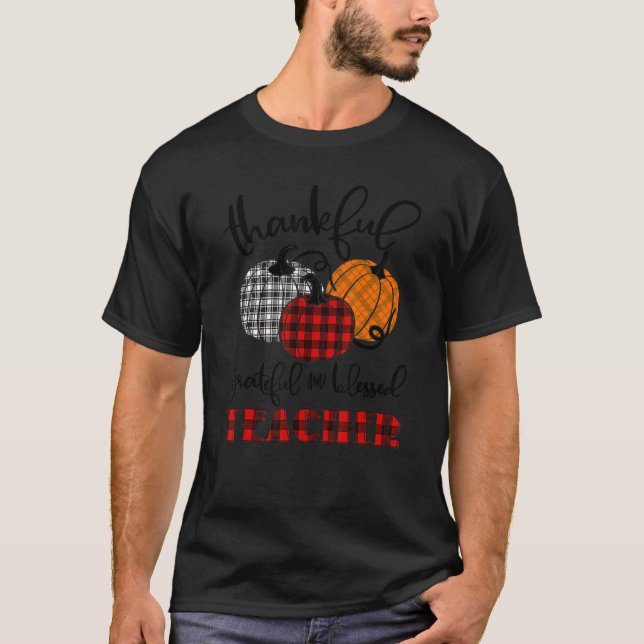 Thankful Grateful Blessed Teacher Autumn Fall Pump T Shirt (Framsida)