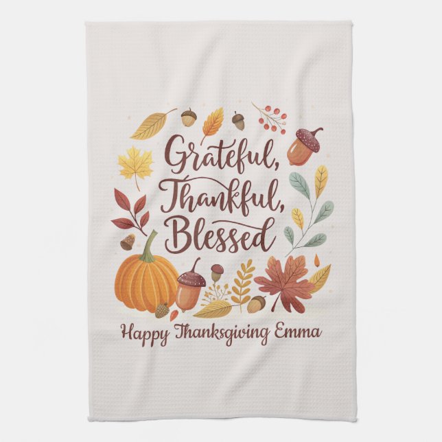 Thankful Grateful Blessed Thanksgiving Fall Kökshandduk (Vertikal)