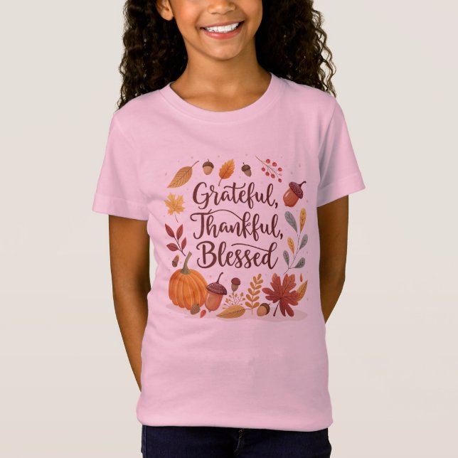 Thankful Grateful Blessed Thanksgiving Fall T Shirt (Framsida)