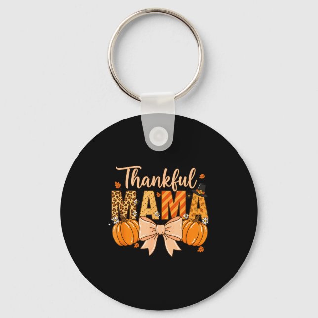 Thankful Mama Pumpkin Fall Coquette Bow Thanksgivi Nyckelring (Framsida)