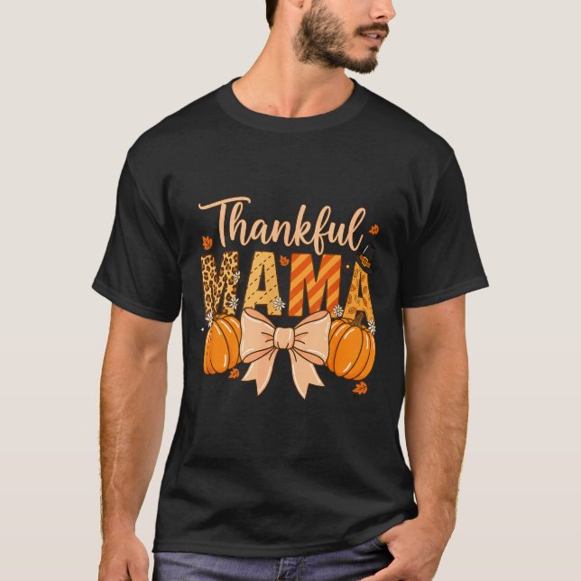 Thankful Mama Pumpkin Fall Coquette Bow Thanksgivi T Shirt (Framsida)